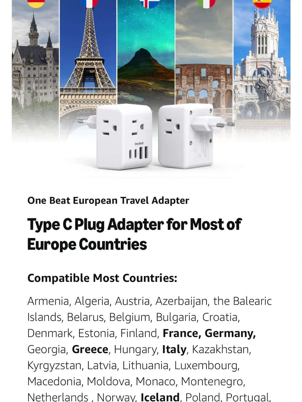 💕European Travel Plug Adapter with USB and USB-C (2 Pack)